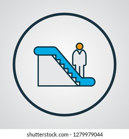 Man on escalator icon colored line symbol. Premium quality isolated walkway element in trendy style.