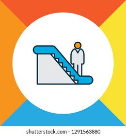 Man on escalator icon colored line symbol. Premium quality isolated walkway element in trendy style.