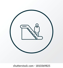 Mann auf Rolltreppe Symbol Linie Symbol. Qualitativ hochwertiges isoliertes Wegelement im trendigen Stil.
