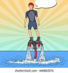 Man on Flyboard. Extreme Water Sport. Pop Art vector illustration