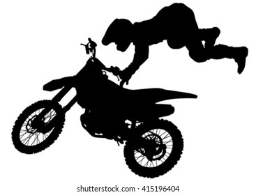 Man on flying bike on white background