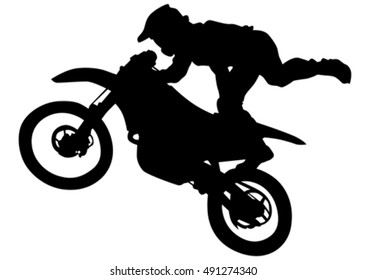 Man on flying bike on white background