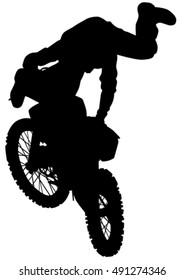 Man on flying bike on white background