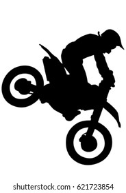 Man on flying bike on white background