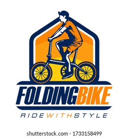 man on folding bike logo vector design