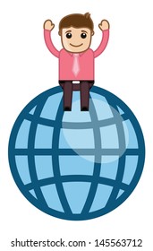 Man on Globe - Vector Illustration