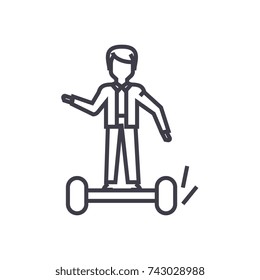 man on gyroscooter concept vector thin line icon, symbol, sign, illustration on isolated background