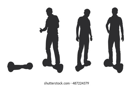 Man on gyroscooter. Vector silhouettes isolated on white background.