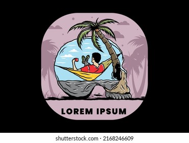 Man on hammock in skull shape illustration illustration
