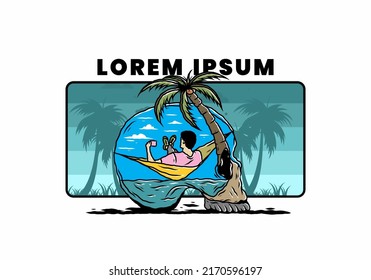 Man on hammock in skull shape illustration illustration