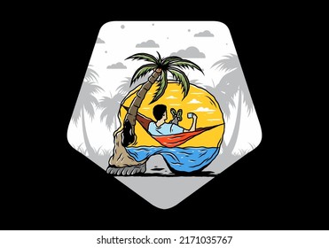 Man on hammock in skull shape illustration illustration