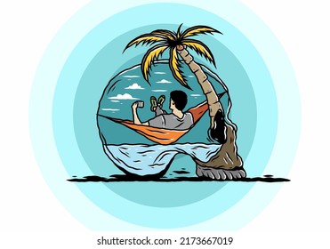 Man on hammock in skull shape illustration illustration