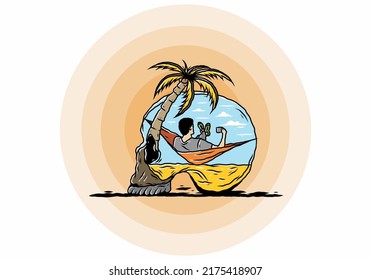 Man on hammock in skull shape illustration illustration