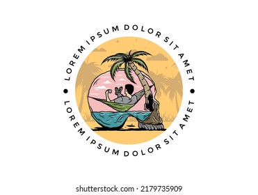 Man on hammock in skull shape illustration illustration