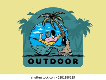 Man on hammock in skull shape illustration illustration