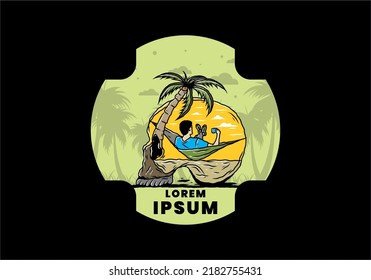 Man on hammock in skull shape illustration illustration
