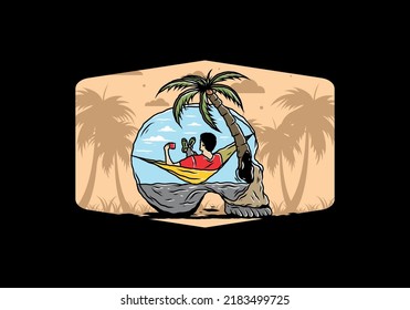 Man on hammock in skull shape illustration illustration
