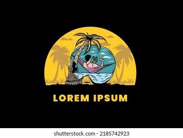 Man on hammock in skull shape illustration illustration