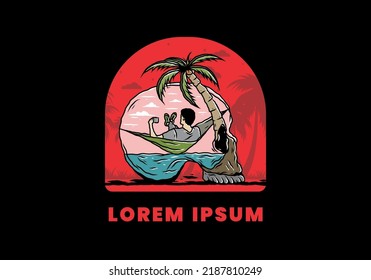 Man on hammock in skull shape illustration illustration
