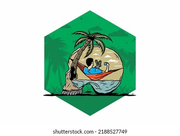 Man on hammock in skull shape illustration illustration