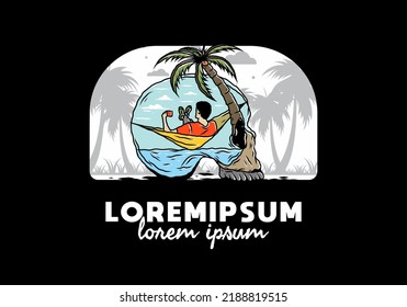 Man on hammock in skull shape illustration illustration