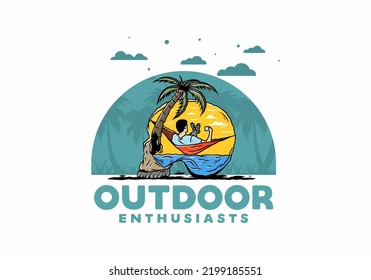 Man on hammock in skull shape illustration illustration