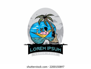 Man on hammock in skull shape illustration illustration
