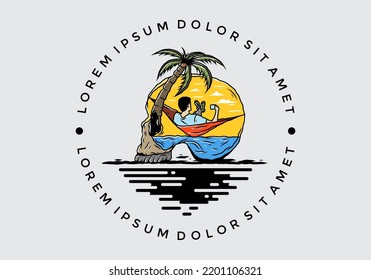 Man on hammock in skull shape illustration illustration