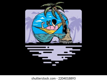 Man on hammock in skull shape illustration illustration
