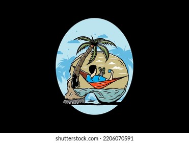 Man on hammock in skull shape illustration illustration