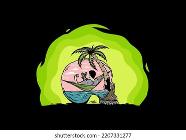 Man on hammock in skull shape illustration illustration