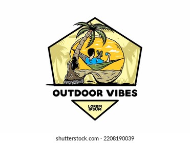 Man on hammock in skull shape illustration illustration