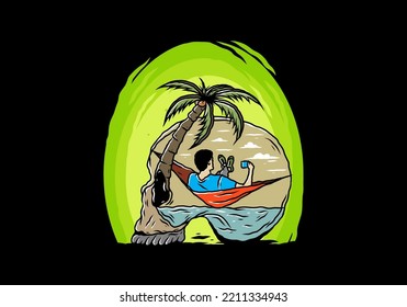 Man on hammock in skull shape illustration illustration