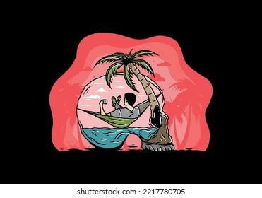 Man on hammock in skull shape illustration illustration