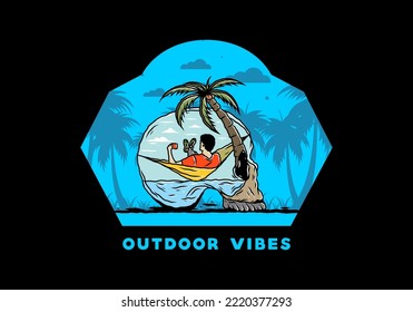 Man on hammock in skull shape illustration illustration