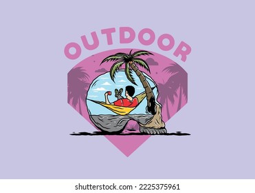 Man on hammock in skull shape illustration illustration