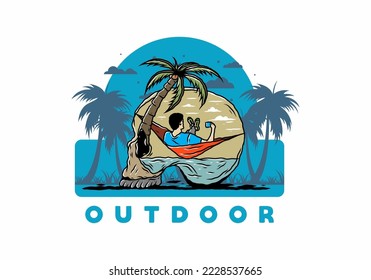 Man on hammock in skull shape illustration illustration