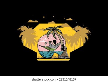 Man on hammock in skull shape illustration illustration