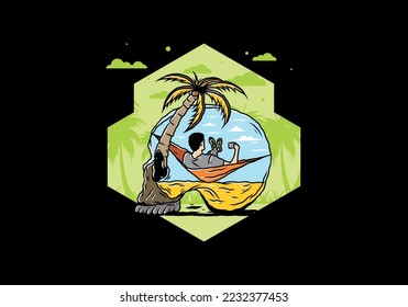 Man on hammock in skull shape illustration illustration