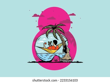 Man on hammock in skull shape illustration illustration