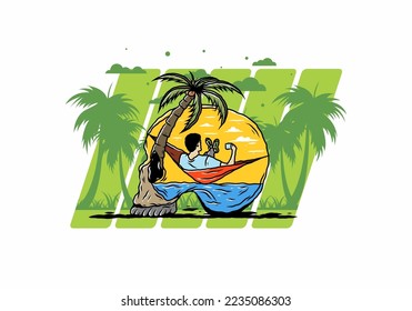 Hombre en hamaca en forma de cráneo ilustración