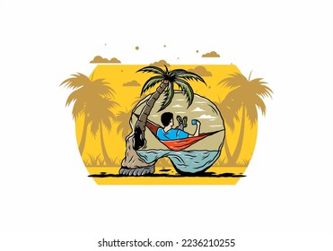Man on hammock in skull shape illustration illustration