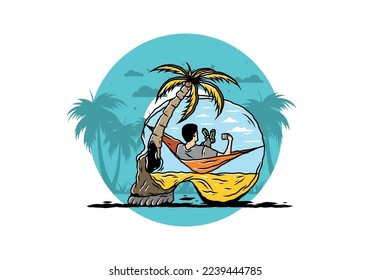 Man on hammock in skull shape illustration illustration