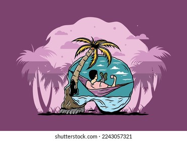 Man on hammock in skull shape illustration illustration