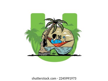 Man on hammock in skull shape illustration illustration