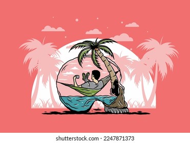 Man on hammock in skull shape illustration illustration
