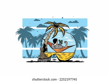 Man on hammock in skull shape illustration illustration
