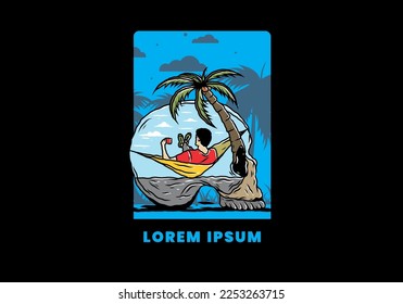 Man on hammock in skull shape illustration illustration