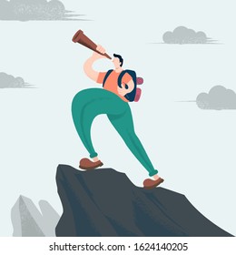 man on the hill with binoculars looking for new challenges, goals, visions, missions, targets, and new adventures.