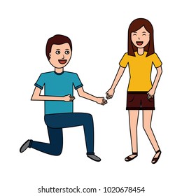 man on his knee proposal in front of woman